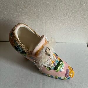 Vintage Victorian Ceramic Shoe with Floral Accents